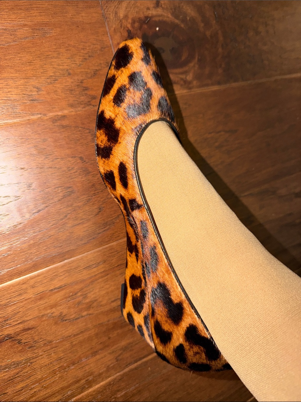 Leopard Print Pointed Toe Horse-Hair Women's Flats - Brown